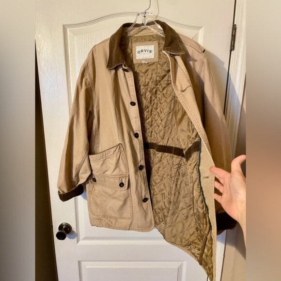 Vintage ORVIS Canvas Chore Barn Coat Field Jacket Corduroy Cuffs Tan Brown Sz L - Picture 4 of 12